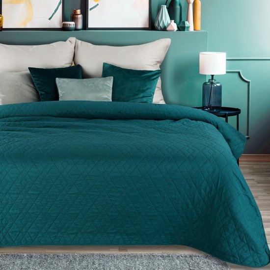 Oneiro’s luxe BONI Type 2 Beddensprei Turquoise - 200x220 cm – bedsprei 2 persoons – beddengoed – slaapkamer – spreien – dekens – wonen – slapen