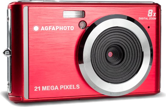 Rode AgfaPhoto compactcamera met 8x digitale zoom en 21 megapixels.