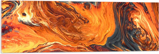 WallClassics - Acrylglas - Oranje/Zwarte Verfmix - 120x40 cm Foto op Acrylglas (Wanddecoratie op Acrylaat)