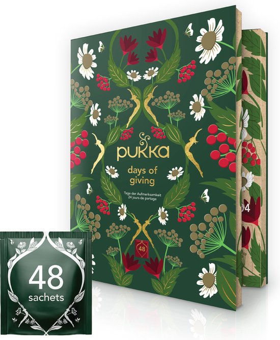 Pukka Thee Hardcover Biologische Kerst Adventskalender 2022, Perfect als Kerstcadeau - 48 zakjes - 1 Kalender