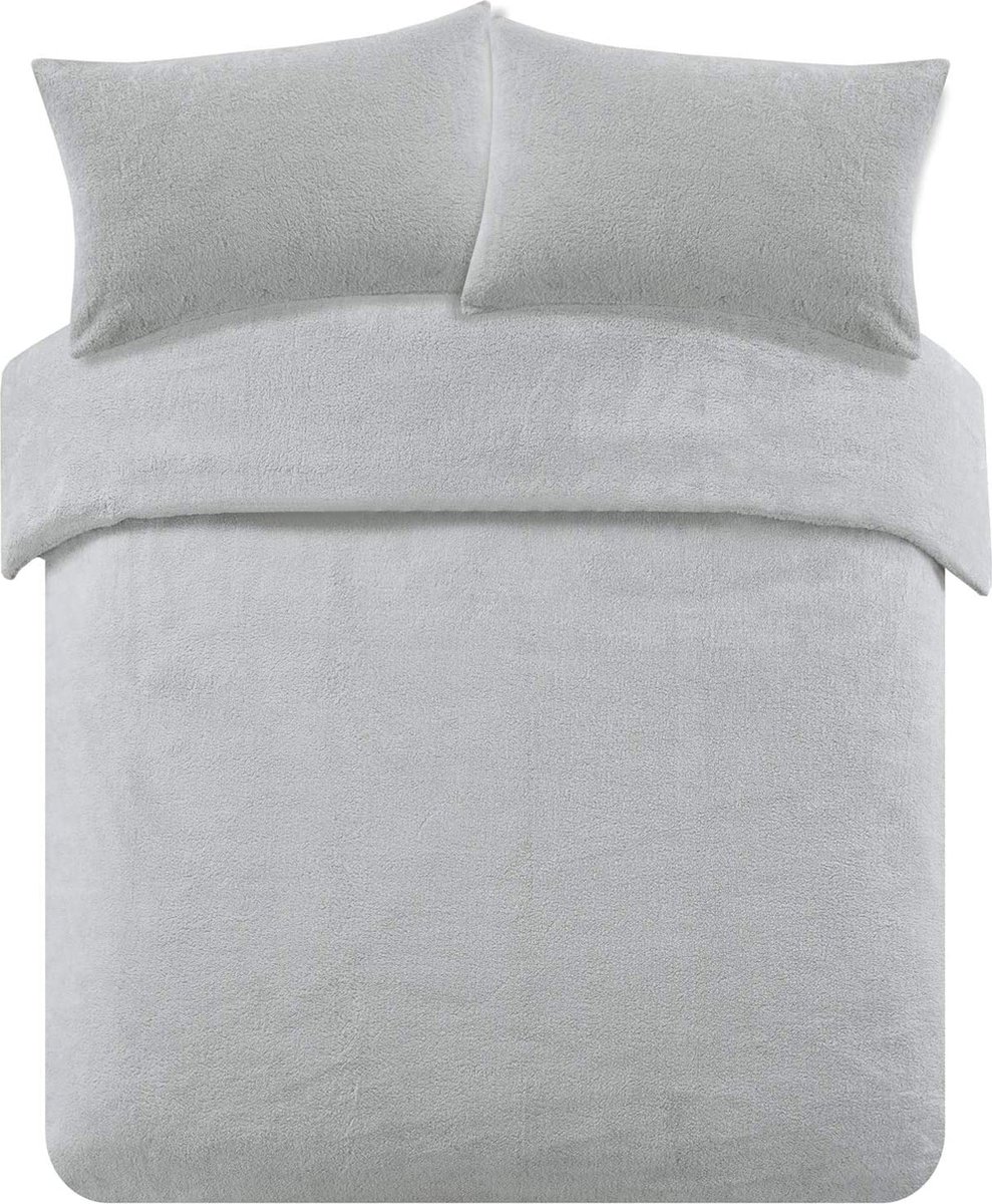 Super zacht Teddy fleece dekbedovertrek - grijs - 2 kanten teddy - 1-persoons (140x220 + 60x70cm)