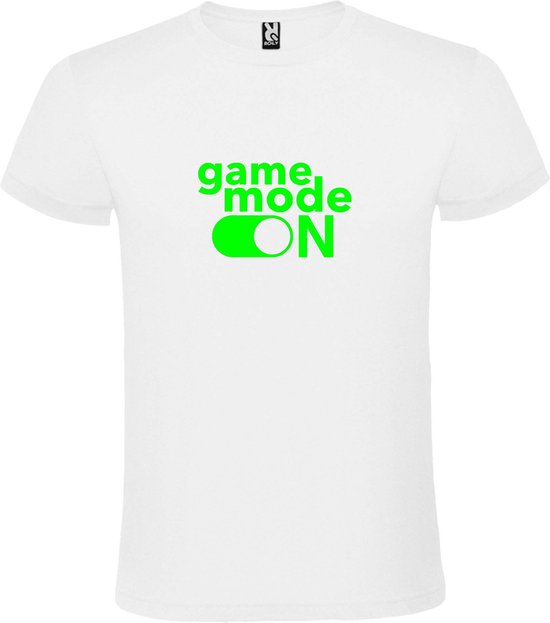 Wit T-Shirt met “ Game Mode On “ afbeelding Neon Groen Size XXXXXL