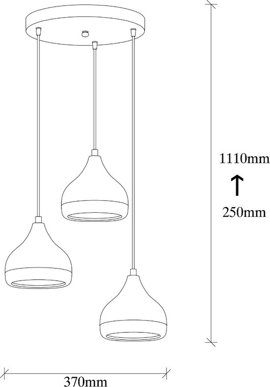Opviq - Hanglamp met verstelbare hoogte YILDO - D37 x H25/111 cm - Zwart en koperkleurig