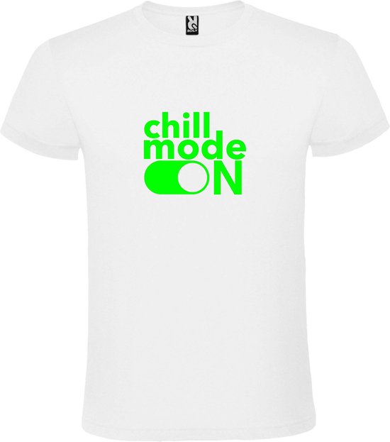 Wit T-Shirt met “ Chill Mode On “ afbeelding Neon Groen Size XL