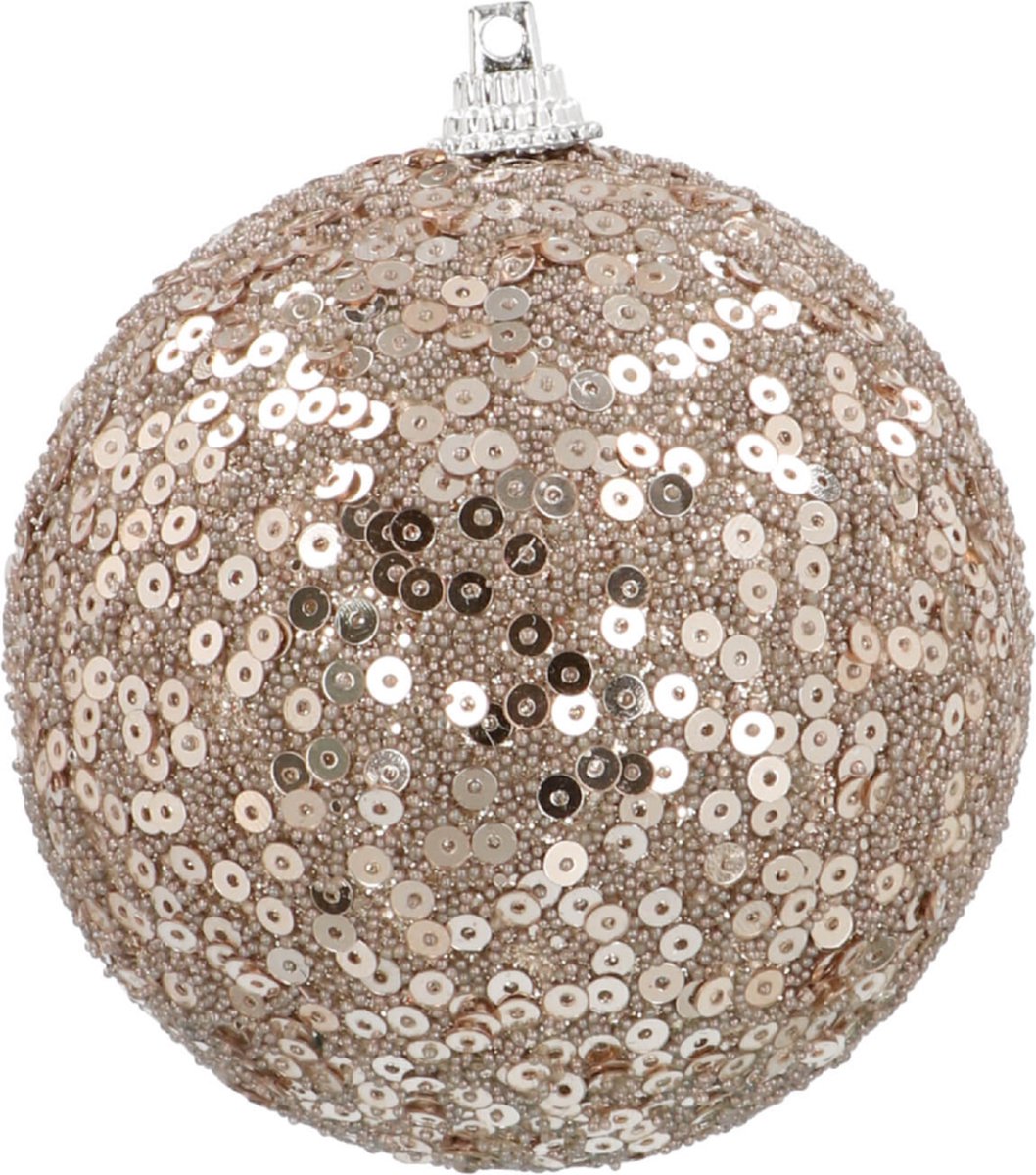 Oneiro's luxe Bal met pailletten champagne 8cm - kerstbal - luxe verpakking – kerstcollectie – kerstdecoratie – kerstboomhanger – kerstversiering
