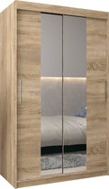 InspireMe - Kledingkast met 2 schuifdeuren, Modern-stijl, Kledingkast met planken (BxHxD): 120x200x62 - TORM I 120 Sonoma Eik met 2 lades