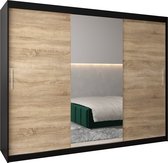 InspireMe - Kledingkast met 3 schuifdeuren, Modern-stijl, Kledingkast met planken (BxHxD): 250x200x62 - TORM I 250 Zwart Mat + Sonoma Eik mat 4 lades