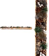 Kerststuk theelicht houder - naturel | 70 cm / 4L | Decoratief kerststuk gemaakt uit natuurlijke materialen | 4 waxinehouders | Kerst decoratie | Bruin