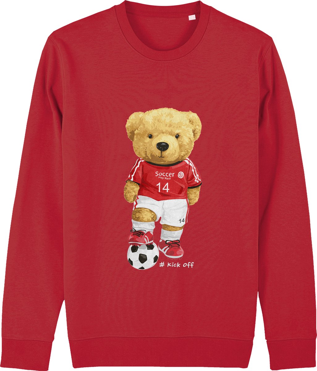 Jongens en Meisjes Sweater - Beer met Voetbal - Rood - Maat 104