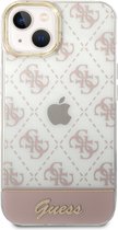 Apple iPhone 14 Plus Hoesje Guess Transparant met Logo's Roze
