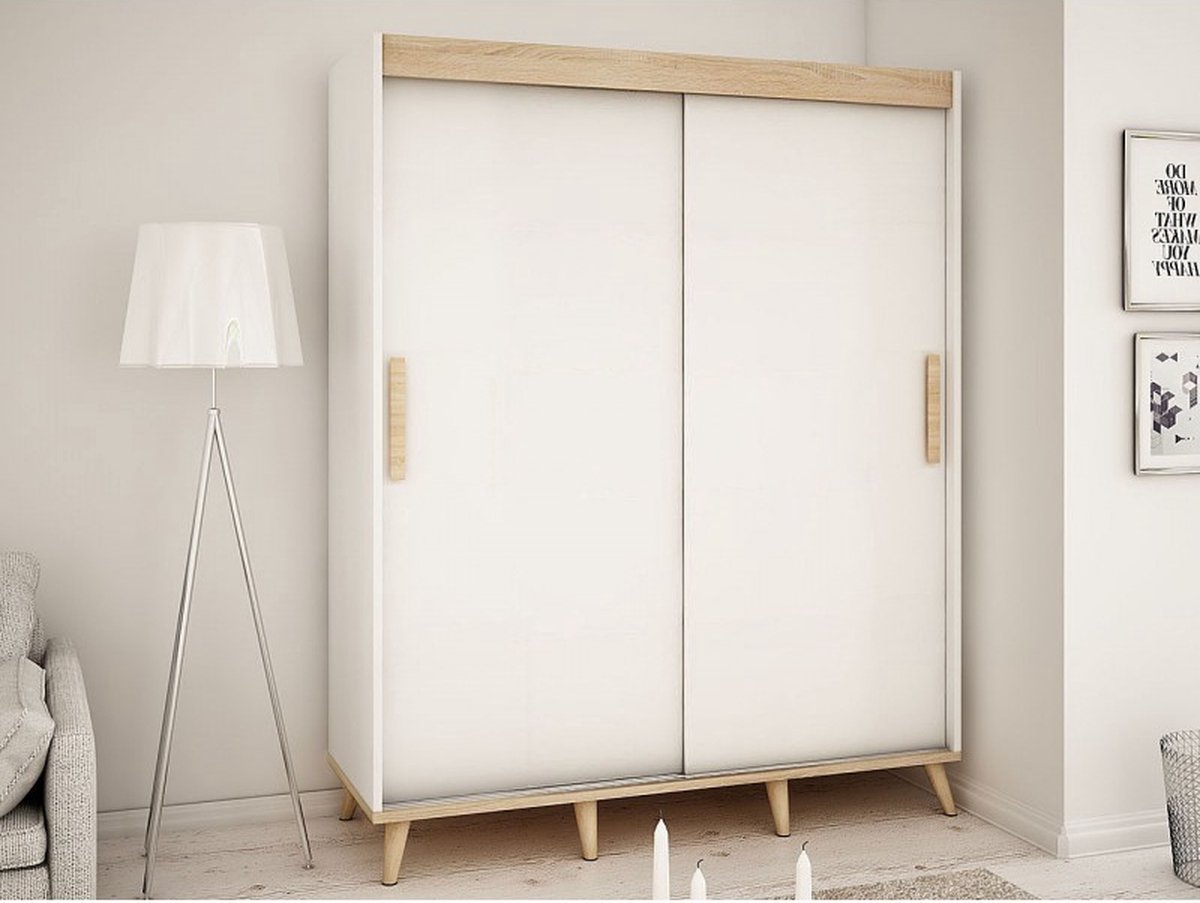 Armoire 2 portes coulissantes 116 cm chêne avec miroir