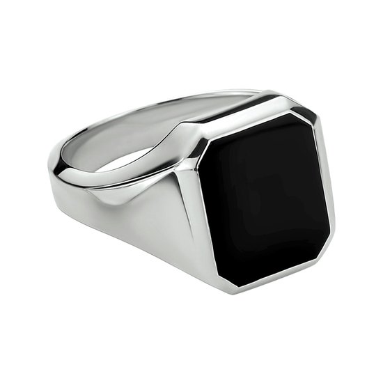 Schitterende Zilveren Zegelring Zwarte Onyx Rechthoek 19.00 mm. (maat 60) model 268