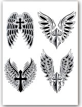 GlittersXL - Temporary Tattoo Kruis met Vleugels (A5 formaat) [Neptattoo - Tijdelijke tatoeage - Nep Fake Tattoos - Water overdraagbare festival sticker henna outfit tattoo Glitter - Volwassenen Kinderen Jongen Meisje - Geloof Religie Christendom]