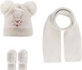 Kitti 3-Delig Winter Set | Muts (Beanie) met Fleecevoering - Sjaal - Handschoenen | 0-18 Maanden Baby Meisjes | K22150-03-01 | Cream