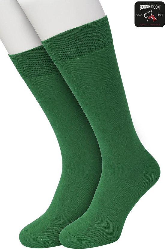 Bonnie Doon Basic Sokken Heren Groen maat 40/46 - 2 paar - Basis Katoenen Sok - Gladde Naden - Brede Boord - Uitstekend Draagcomfort - Perfecte Pasvorm - 2-pack - Multipack - Effen - Green - OL6324012.234