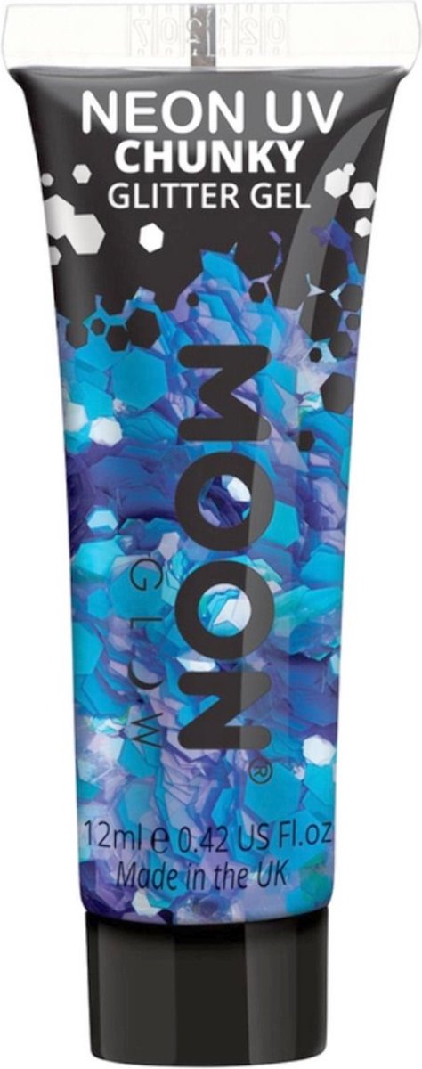 Moon Creations - Moon Glow - Neon UV Chunky Glitter Gel Glitter Make-up - Blauw