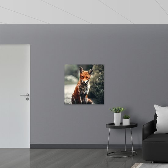 WallClassics - Drapeau - Renard Posant près des Buissons - Photo 80x80 cm sur Drapeau Polyester