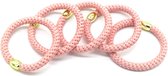 Haar elastiekjes - 5 Stuks - Roze - Goudkleurig, roze - Hairtie armband elastiekjes - Ook te gebruiken als armband