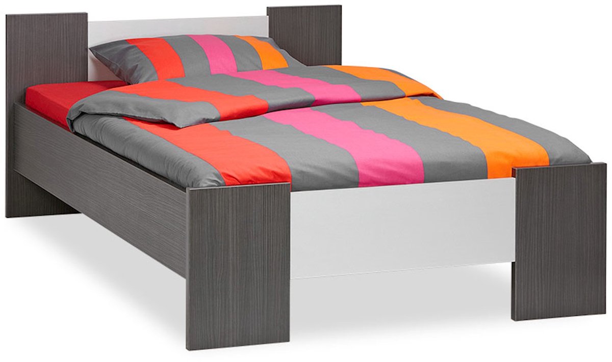 Maxi Bed Woody - 120 x 200 cm - donkergrijs/aluminium