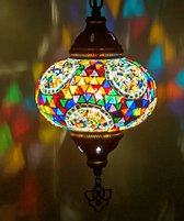 Hanglamp - Mozaïek Lamp - Oosterse Lamp - Turkse Lamp - Marokkaanse Lamp - Ø 15 cm - Hoogte 53 cm - Handgemaakt - Authentiek - bonte kleuren