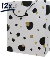 12x Stevige draagtassen glitter black & white gold glamour (32x26x12)cm zak cadeautasje gift bag  verpakking