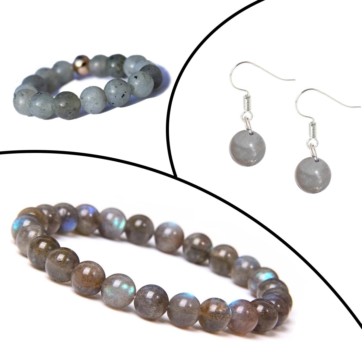 Bixorp Gems Edelstenen Sieraden Set Labradoriet - Ring + Armband + Oorbellen