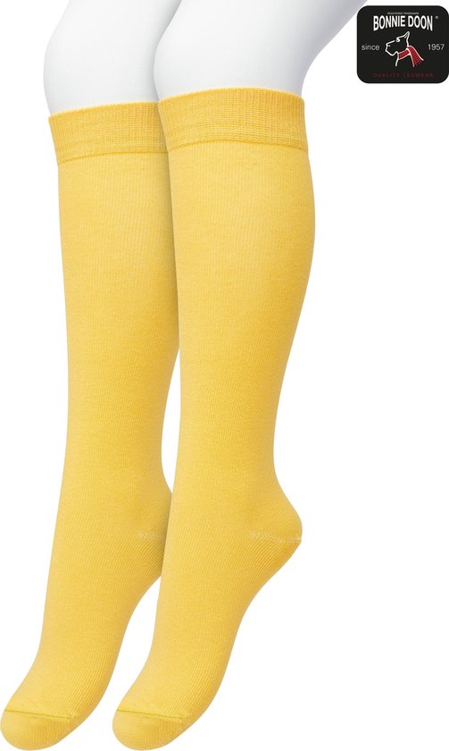 Bonnie Doon Kinder Knee Chaussettes hautes Jaune taille 27/30 - 2 paires - Kids Knee Socks - Lot de 2 - Multipack - Excellent confort de port - Cotton Mi-bas - Ne glisse pas - Solide - Bas Kids - Enfants - Or - Crème dorée - OL8335022. 77