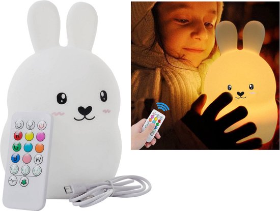 Schattig Nachtlampje Konijntje - Wit of gekleurd LED licht - Afstandsbediening - Oplaadbare Batterij van Merkloos — afbeelding 5