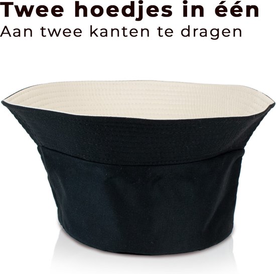 Reversible bucket hat - Maat S/M - Zwart & Beige - Merkloos