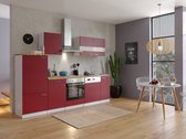 Goedkope keuken 280  cm - complete keuken met apparatuur Malia  - Wit/Rood - soft close - elektrische kookplaat - vaatwasser - afzuigkap - oven    - spoelbak