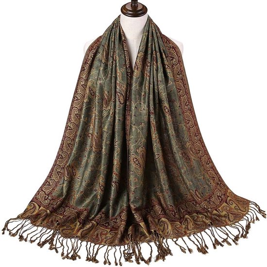 N3 Collecties Pashmina Zijden Sjaal Omkeerbaar Comfortabel Vintage Met Franjes 70X180cm