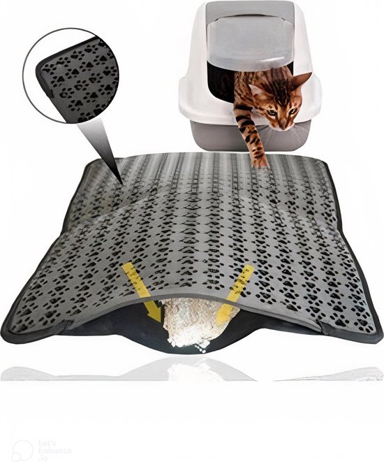 Lavida Home - Kattenbakmat - Grit Opvanger - 45 x 60 cm - Dubbele laag & Waterdicht - Katten mat - Katten mat met opvangruimte voor Grit - Katten mat - Kat benodigdheden - Kitten - Gritmat voor poes - Grijs