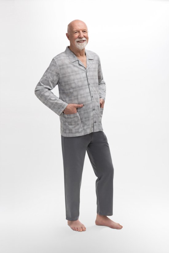 Martel- Antoni- pyjama- grijs- geruit patroon 100% katoen - gemaakt in Europa XXL