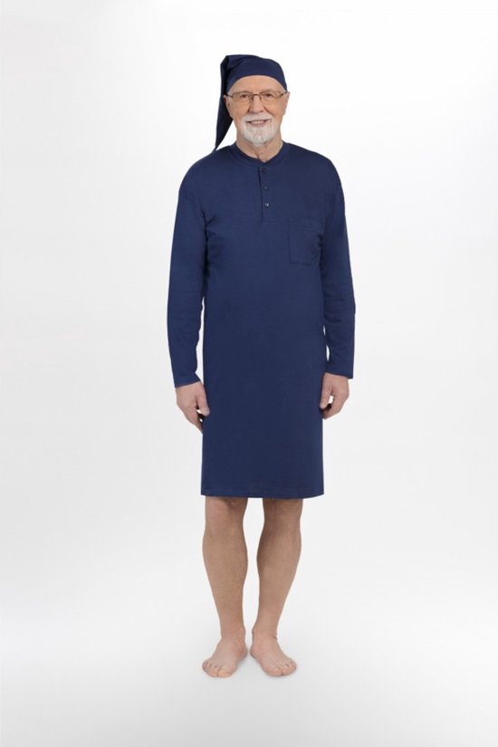 Martel Mikolaj heren nachthemd met lange mouwen- 100% katoen- marineblauw 4XL