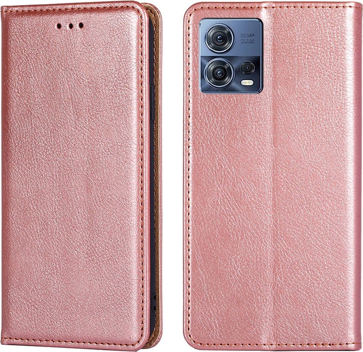 Mobigear Telefoonhoesje geschikt voor Motorola Edge 30 Fusion Hoesje | Mobigear Wallet Bookcase Portemonnee | Pasjeshouder voor 2 Pasjes | Telefoonhoesje voor Pinpas / OV Kaart / Rijbewijs - Roségoud