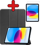 Hoes Geschikt voor iPad 2022 Hoes Book Case Hoesje Trifold Cover Met Screenprotector - Hoesje Geschikt voor iPad 10 Hoesje Bookcase - Zwart