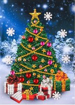 Diamond Painting Kerstkaart - Kerstboom met Cadeaus - Wenskaart Serie Kerstmis - 18x13 cm - Ronde Steentjes