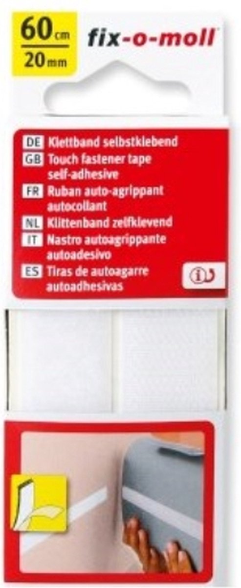 Fix-o-moll klittenband 6cmx20mtr wit