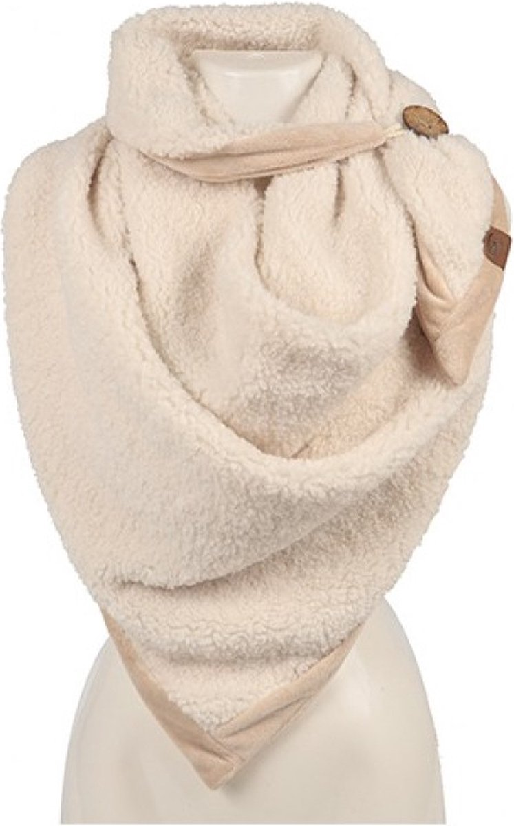 Vachtsjaal Nila - Teddy - Omslagdoek - Sjaal met knoop - Beige/Naturel - 2 zijden draagbaar
