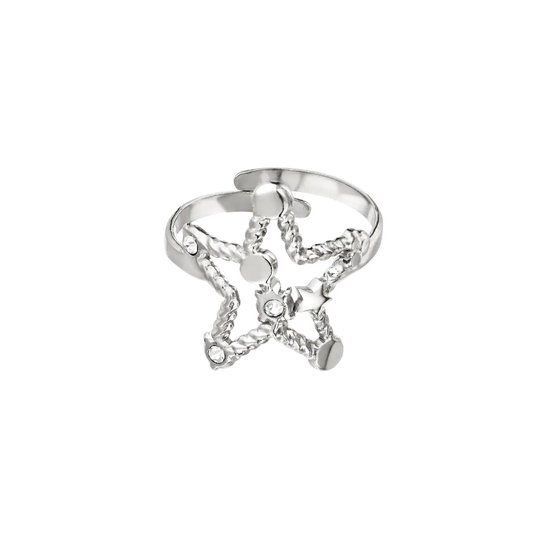 Stainless steel ring zircon star - Yehwang - Ring - One size - Zilver