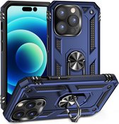 iPhone 14 Pro Max Hoesje - MobyDefend Pantsercase Met Draaibare Ring - Blauw - GSM Hoesje - Telefoonhoesje Geschikt Voor iPhone 14 Pro Max