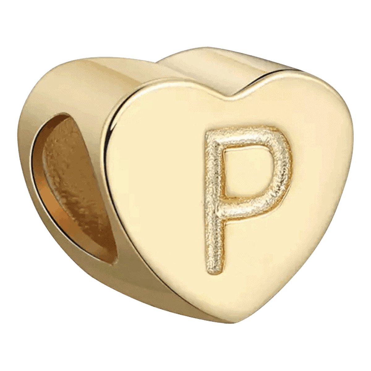 Tracelet - Zilveren bedels - Bedel hart letter P | Goudkleurig 925 Sterling Zilver - Pandora compatible - Met 925 Zilver Certificaat - In Leuke cadeauverpakking - Valentijn tip