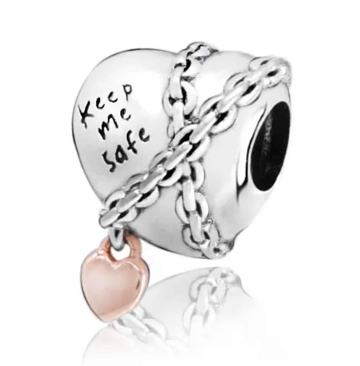 Tracelet - Zilveren bedels - Bedel hart met ketting | Keep me safe | 925 Sterling Zilver - Pandora compatible - Met 925 Zilver Certificaat - In Leuke cadeauverpakking - Valentijn tip
