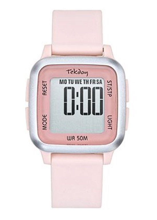 Tekday-Horloge-Dames/Heren-Digitaal-Alarm-Stopwatch-Datum-Backlight-5ATM 34MM-Zalm