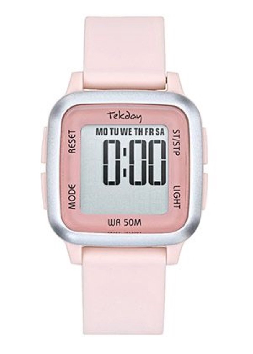Tekday-Horloge-Dames-Heren-Digitaal-Alarm-Stopwatch-Datum-Backlight-5ATM 34MM-Zalm