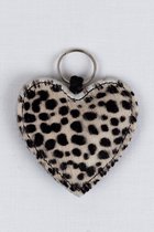 LittleLeather, Sleutelhanger hart, baby cheetah (wit/zwart) - tassenhanger - echt leder - handgemaakt - cadeau - accessoires - sinterklaas - kerst - schoencadeau - kerstcadeau