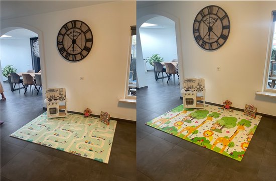 Speelmat Baby Kinderen - Speelkleed XL - Foam - Dubbelzijdig - Opvouwbaar - 150 x 200 cm - Giraffe en Treintjes - 1,5 cm dik - inclusief opbergtas - Print