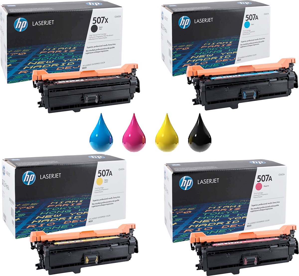 HP 507X - 507A - Toner - CE400X, CE401A, CE402A, CE403A Rainbowkit BCMY
