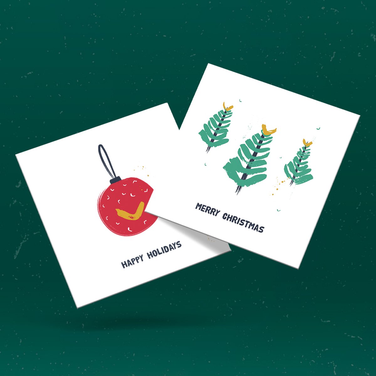 FEESTDAGEN - KERST - 10 luxe gevouwen wenskaarten inclusief envelop - ansichtkaart - kerst - kerstmis - kerstbal - kerstbomen - december - merry christmas - 2 verschillende designs
