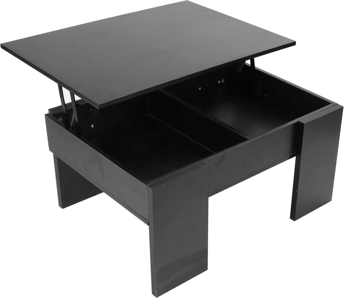 Zwarte salontafel met opklapbaar blad, opbergruimte en LED-verlichting - voor woonkamer en kantoor